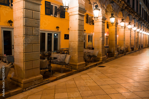 Fototapeta Naklejka Na Ścianę i Meble -  night old square in the center of historical city, popular Kerkyra city, Corfu (Kerkyra) island, Greece, Europe...exclusive - this image is sold only on Adobe stock