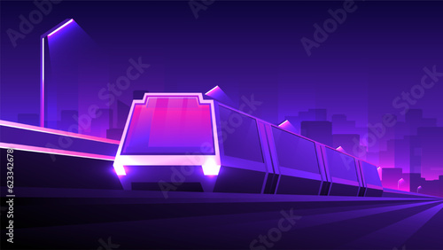 City train rides. Evening urban public transport concept.
