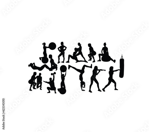 Fitness Gym Sport Activity Silhouettes  art vector design 