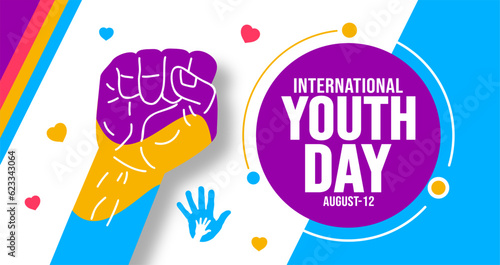 12 August International Youth Day background template. Holiday concept. background, banner, placard, card, and poster design template with text inscription and standard color. vector illustration.