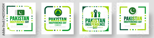 14 August Pakistan Independence Day social media post banner or sticker design template set. background, banner, placard, card, and poster design template. Youm e Azadi