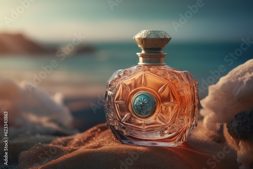 Luxury perfume beach. Generate Ai
