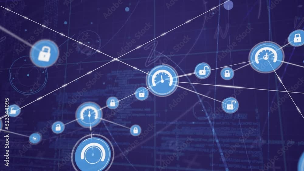 Animation of network of connections over data processing Animation of network of connections over data processing