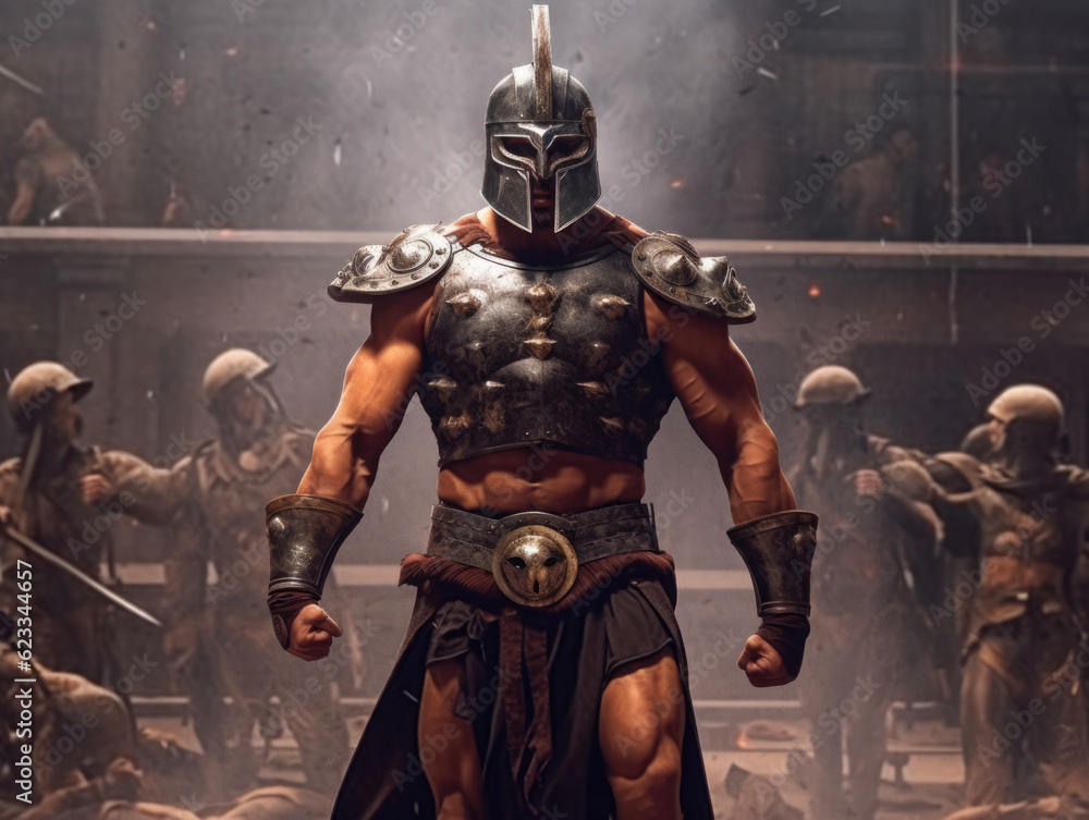 Gladiator in armor. Digital art. Generative AI. - obrazy, fototapety, plakaty 