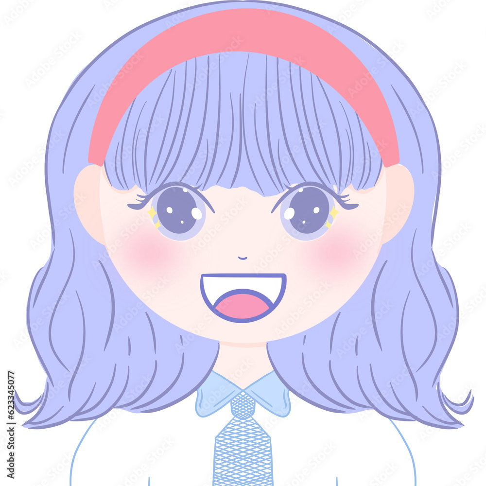 girl with purple hair pink hair band bright eyes girl with purple hair pink hair band bright eyes