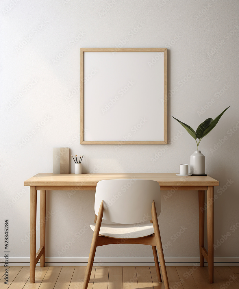 A minimalist mockup of an empty frame, painting, and poster on a wall ...