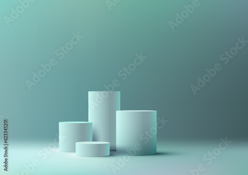 Clean and Minimalistic Product Display on Blue Cylinder Podium. 3D Realistic Vector Design