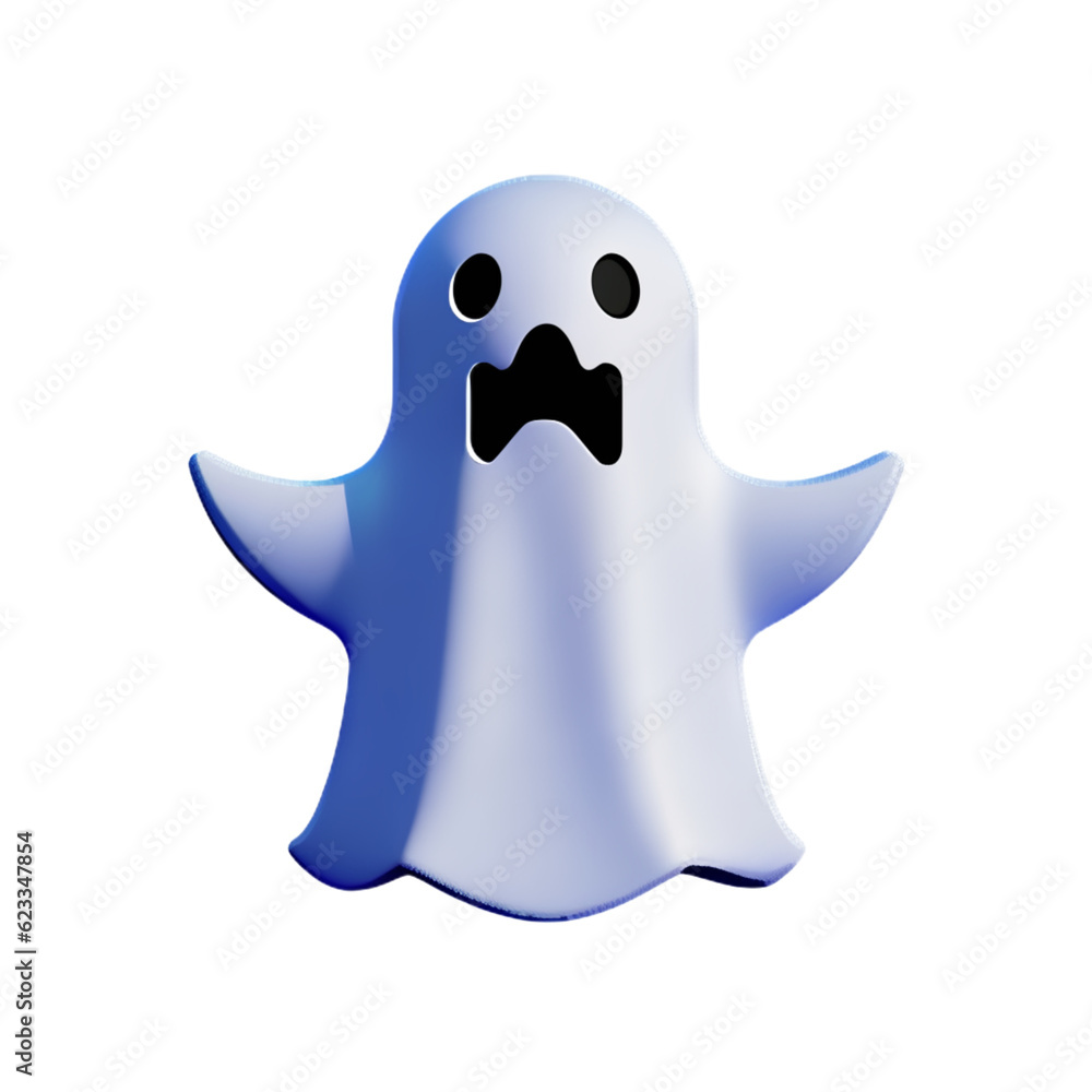 Ghost cartoon for halloween Flying white ghost plastic cartoon low poly 3d icon on white background. Ghost cartoon for halloween Flying white ghost plastic cartoon low poly 3d icon on white background.
