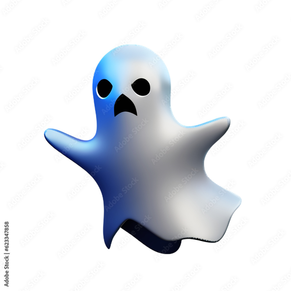 Ghost cartoon for halloween Flying white ghost plastic cartoon low poly 3d icon on white background. Ghost cartoon for halloween Flying white ghost plastic cartoon low poly 3d icon on white background.