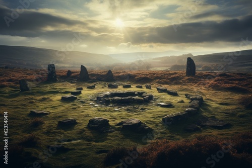 Landscape Photography of Ancient Stone Circle, Generative AI