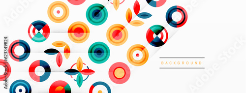 Colorful circles in a grid composition abstract background. Design for wallpaper, banner, background, landing page, wall art, invitation, prints, posters