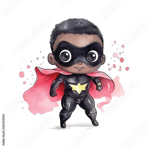 Little Superhero watercolor paint ilustration