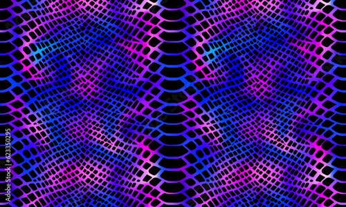 Trendy dark rainbow snake skin pattern vector horizontal background. Neon wild animal reptile skin, shiny purple holographic gradient repeat texture for fashion print design, wallpaper