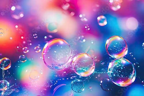 Lots of bright multicolored varied soap bubbles background.