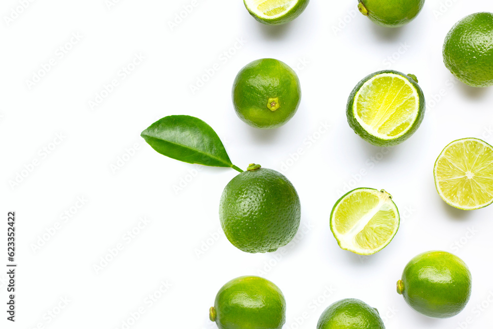 Frame made of limes isolated on white background. Frame made of limes isolated on white background.