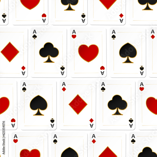Playing aces on a white background. Vector seamless pattern.