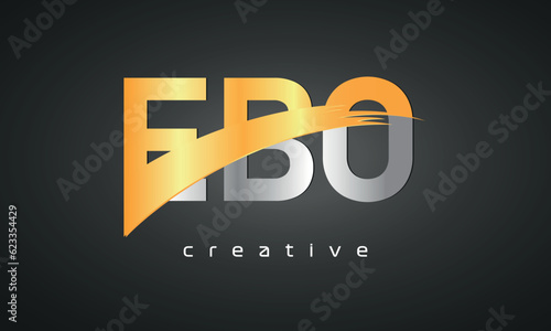 EBO Letters Logo Design with Creative Intersected and Cutted golden color photo