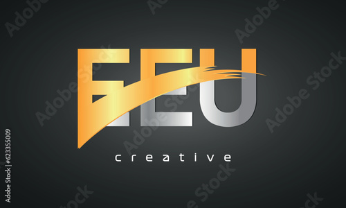 EEU Letters Logo Design with Creative Intersected and Cutted golden color photo