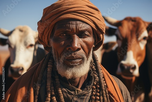 Canvastavla Portrait of people living in Africa, Namibia, dry desert, cows, tribal living, m