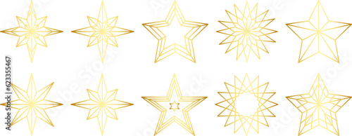 Set of golden Christmas stars icons. PNG