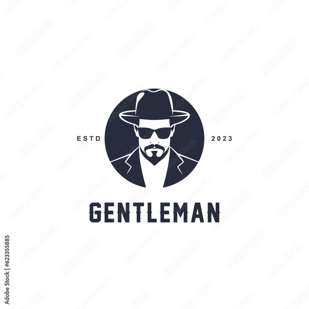Gentleman figure with mustache logo design template vector icon illustration