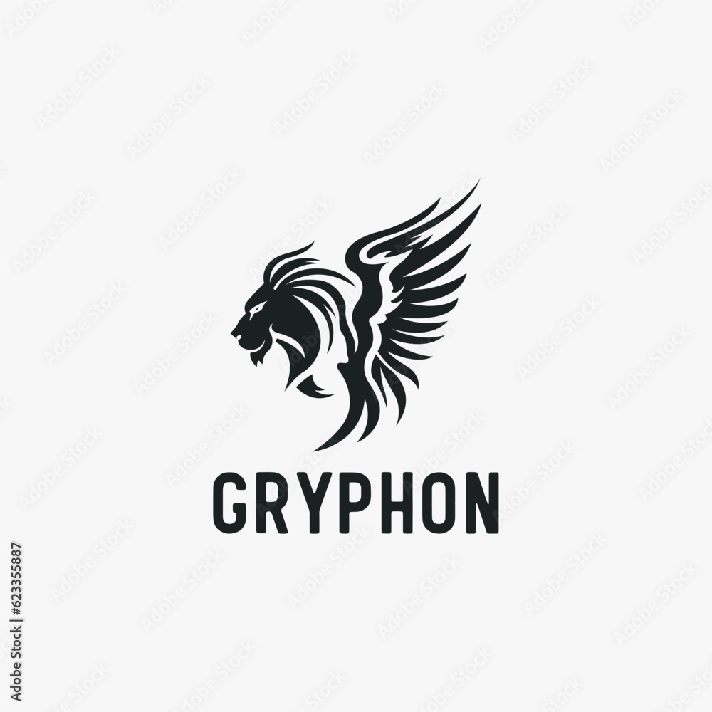 Naklejka premium monochrome vintage retro lion with wing logo design template vector icon illustration