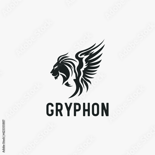 monochrome vintage retro lion with wing logo design template vector icon illustration