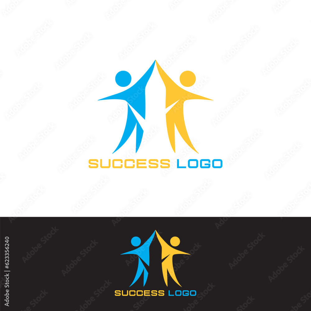 Success Logo Design Vector Template. A Successful Team or Group Symbol Abstract Design. 
Celebration of victory in Yellow and Blue Colors.