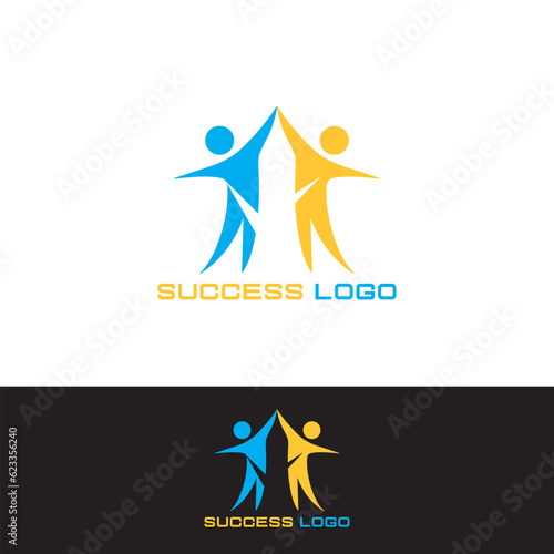Success Logo Design Vector Template. A Successful Team or Group Symbol Abstract Design.  Celebration of victory in Yellow and Blue Colors.