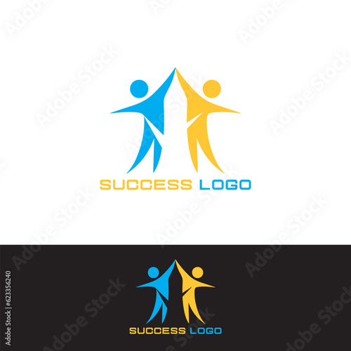Success Logo Design Vector Template. A Successful Team or Group Symbol Abstract Design. 
Celebration of victory in Yellow and Blue Colors.