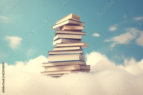 Dreamy Book Stack in the Clouds Knowledge and Imagination Soaring High  Generative AI