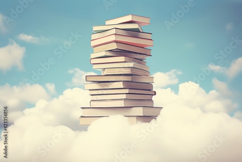 Dreamy Book Stack in the Clouds Knowledge and Imagination Soaring High  Generative AI