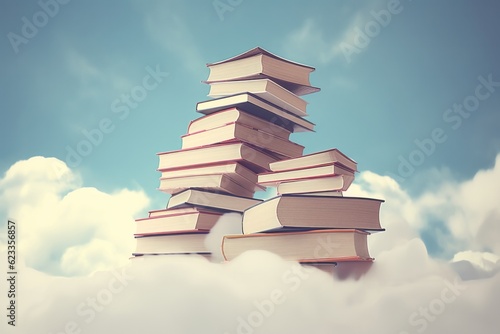 Dreamy Book Stack in the Clouds Knowledge and Imagination Soaring High  Generative AI