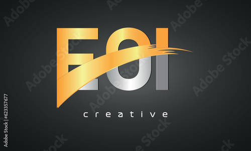 EOI Letters Logo Design with Creative Intersected and Cutted golden color photo