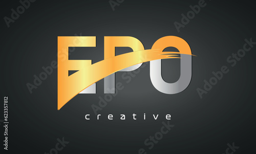 EPO Letters Logo Design with Creative Intersected and Cutted golden color photo