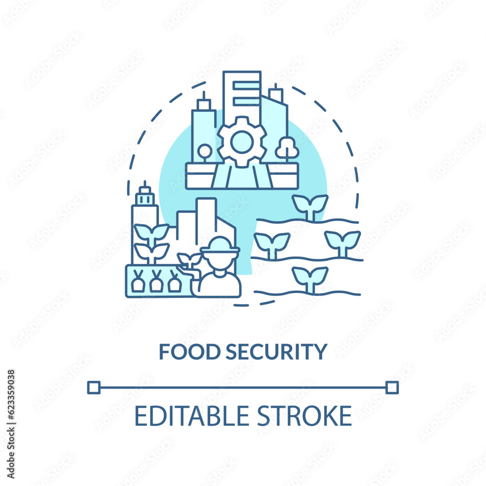 2D editable food security icon representing vertical farming and hydroponics concept, isolated vector, thin line illustration.