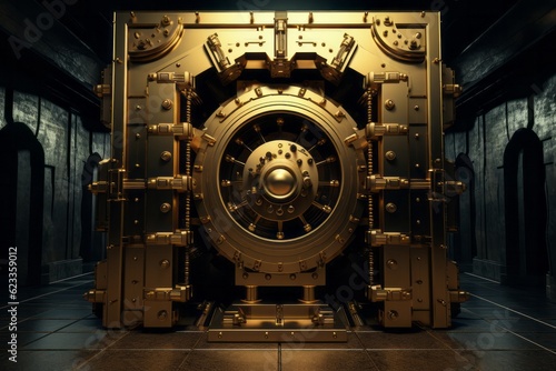 Dark Gold and Gold Bank Safe with Unsecured Door, Security Concept, Copy Space, Generative AI