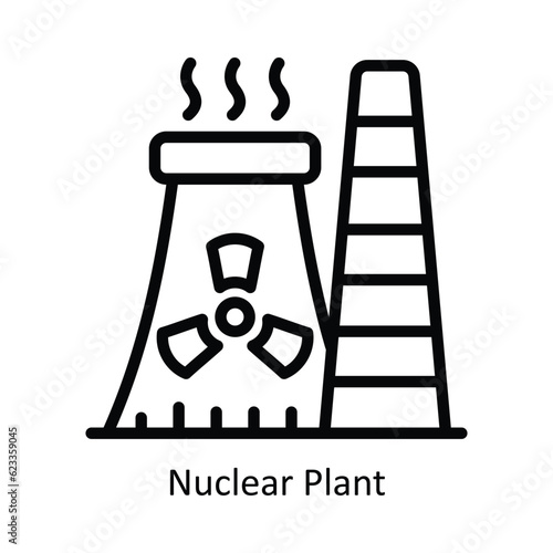 Nuclear Plant Vector  outline Icon Design illustration. Nature and ecology Symbol on White background EPS 10 File