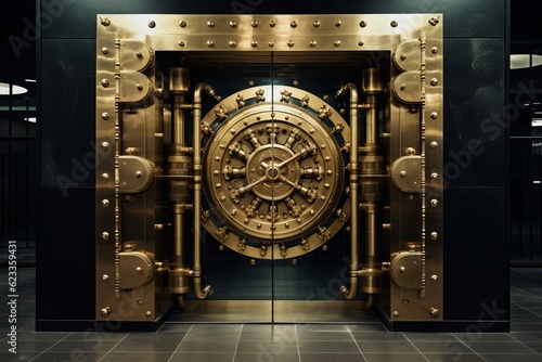 Luxurious Private Vault with Gold Door and Metal Door, Modern Bank Concept, Generative AI