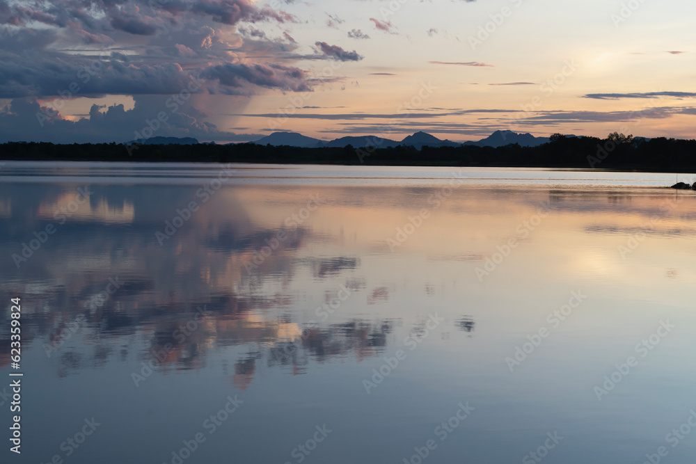 Fototapeta premium sunset mountains sky river nature outdoors