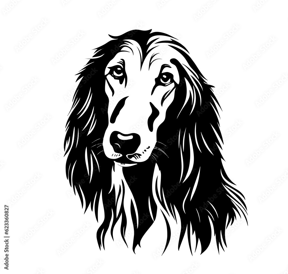 Afghan Hound dog head front view black and white bw two colors silhouette PNG. Template for laser engraving or stencil, print for t shirt Afghan Hound dog head front view black and white bw two colors silhouette PNG. Template for laser engraving or stencil, print for t shirt