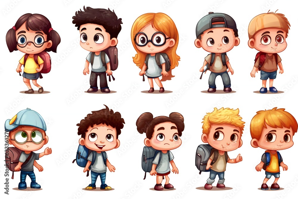 Schoold kids clip art on white background Generative AI Schoold kids clip art on white background Generative AI