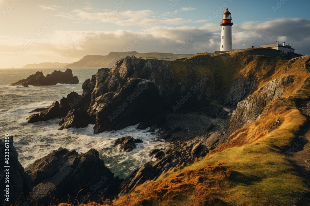 Landscape Photography of Coastal Lighthouse Perched, Generative AI