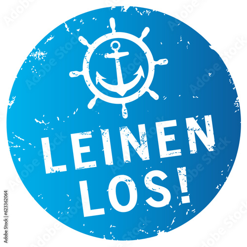 Vintage Button blau Leinen los mit Symbol Anker und Steuerrad
