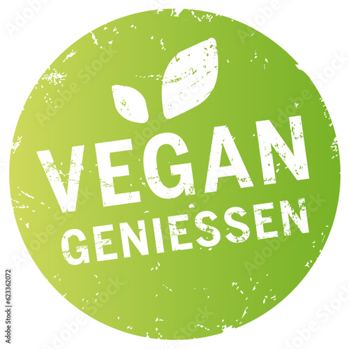 grüner sticker Vegan geniessen mit Blättern
