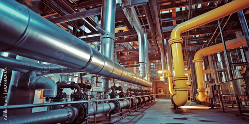 Piping inside of a modern industrial power plant photo