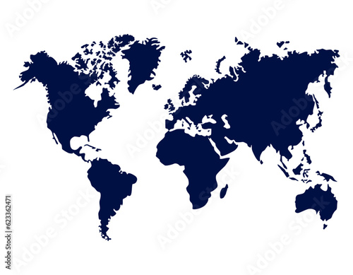 Vector illustration of a world map on a white background. Flat earth, map template for website template, infographics. Geography. Travel around the world.