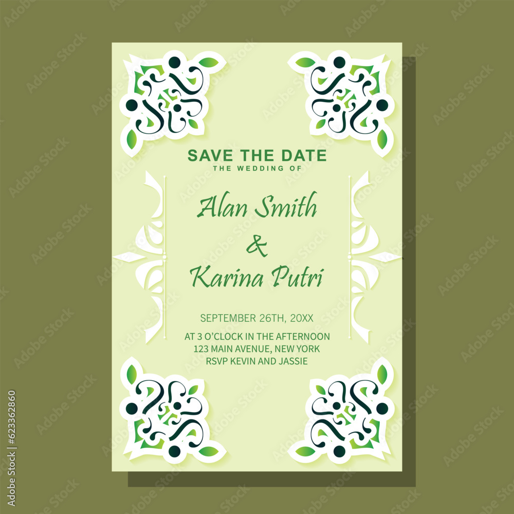 wedding invitation card with floral pattern