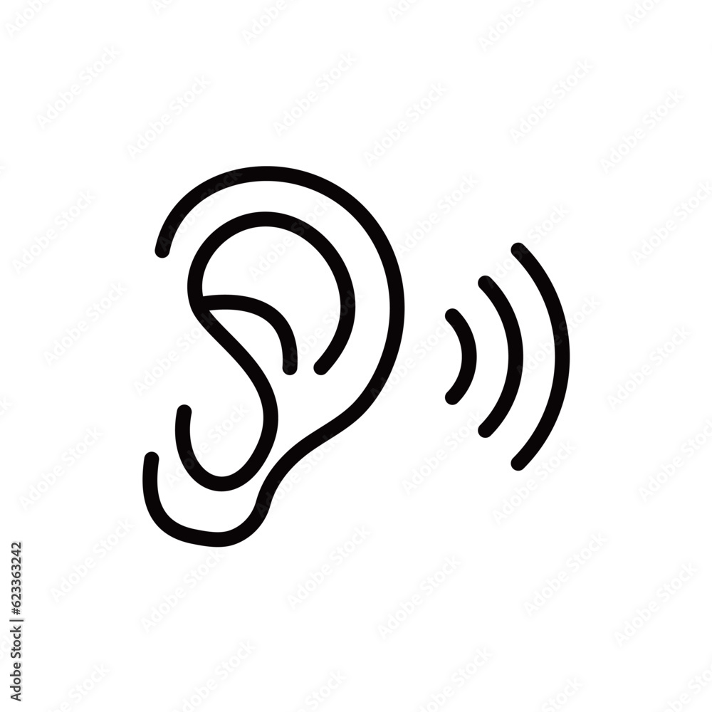 Ear vector icon, hearing symbol. Simple, flat design for web or mobile apps Ear vector icon, hearing symbol. Simple, flat design for web or mobile apps