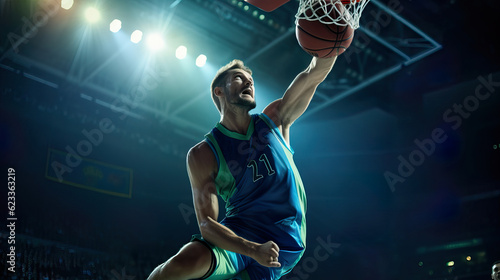 Gravity-Defying Dunk by National Team Basketball Player. Generative AI. © Dangubic
